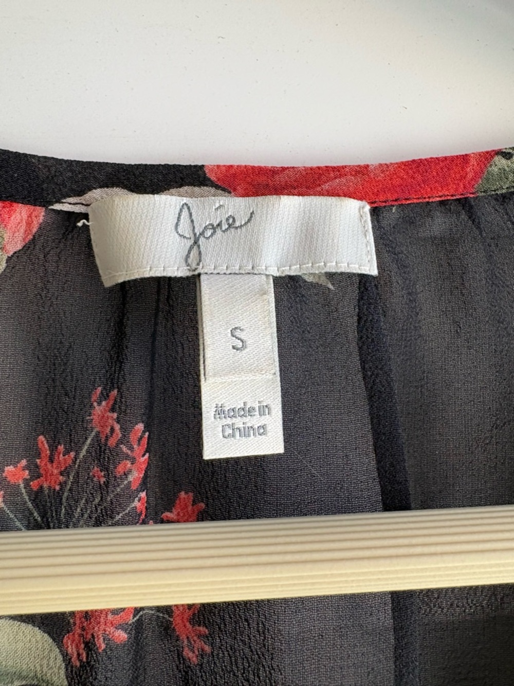 Joie Silk Black Sheer Floral V-Neck Skirt with Red and Cream Blooms - Picture 2 of 11